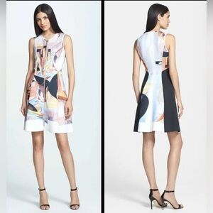 Clover Canyon Abstract Geometric Print Neoprene Scuba Fit & Flare Mini Dress